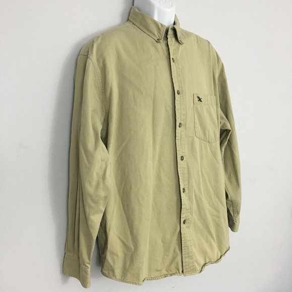 Eddie Bauer Mens M Tan !00% Cotton Long Sleeve Button Up Collared Dress Shirt - Picture 2 of 8